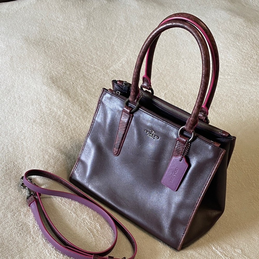 Coach Crosby Carryall Oxblood Leather Exotic Snake-Embossed